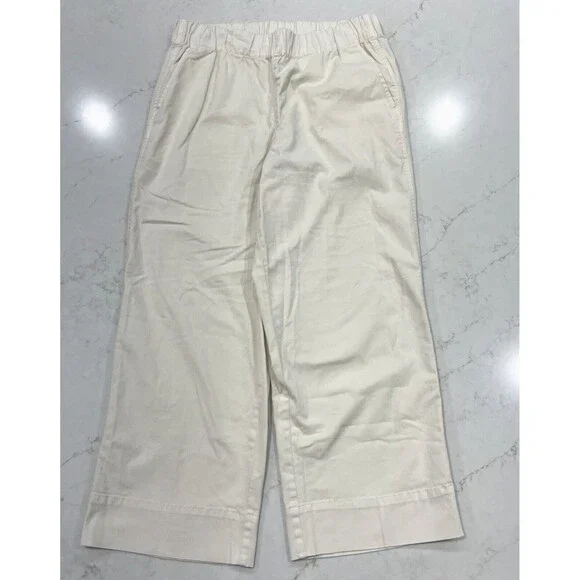 J Crew Womens Sz L Astrid Wide Leg Chino Pull On Pant in Natural Ivory Pockets - Picture 1 of 12